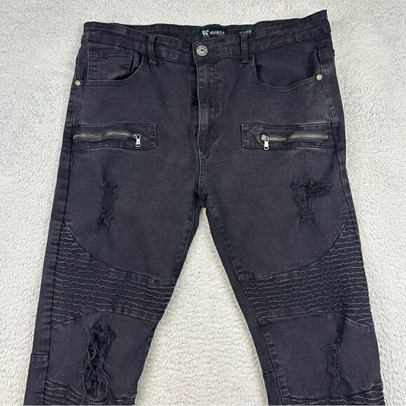 Waimea Jeans Mens 38 Black Skinny Distressed Denim Hipster Grunge Stretch 36x29* - Picture 2 of 14
